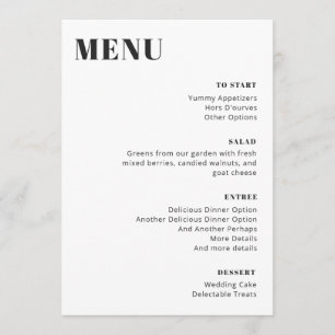 Modern minimalistisch bewerkbaar zwart-wit menu