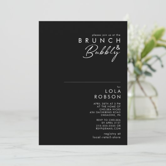 Modern minimalistisch | Black Brunch en Bubble Sho Kaart (Staand voorkant)