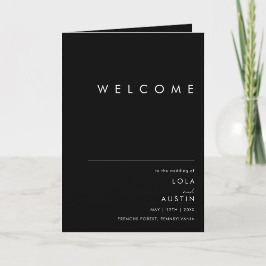 Modern minimalistisch | Black Folded Wedding Progr Programma (Voorkant)