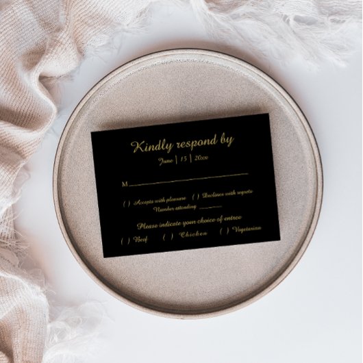 Modern minimalistisch | Black Gold Response-Kaart RSVP Kaartje