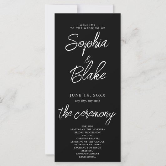Modern minimalistisch Black Wedding-programma (Voorkant)