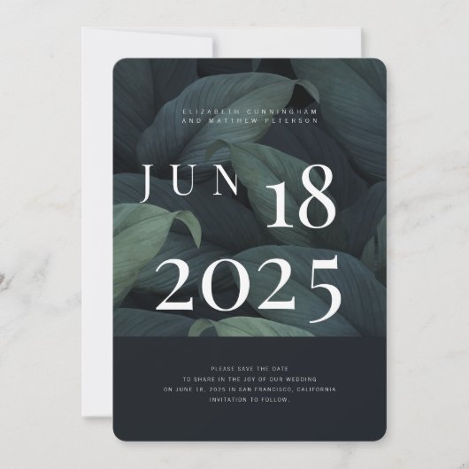 Modern + Minimalistisch Blad Bruiloft Save The Date (Voorkant)