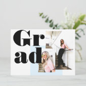 Modern minimalistisch blauw 2 foto's afstuderen kaart (Staand voorkant)