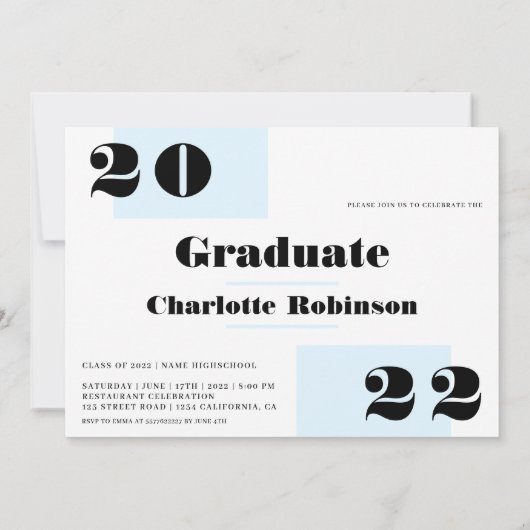 Modern minimalistisch blauw 2 foto's afstuderen kaart (Achterkant)