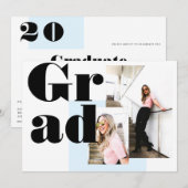 Modern minimalistisch blauw 2 foto's afstuderen kaart (Voorkant / Achterkant)