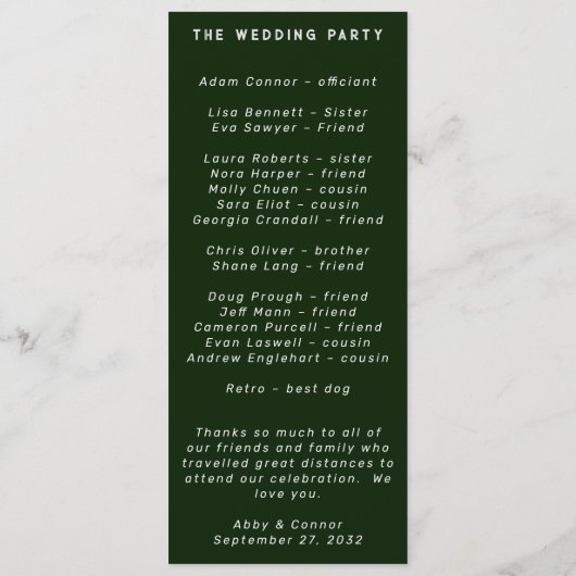 Modern minimalistisch blauw Blauwgroen Programmakaart (Achterkant)