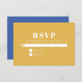 Modern minimalistisch blauw en geel eenvoudig RSVP kaartje (Voorkant / Achterkant)