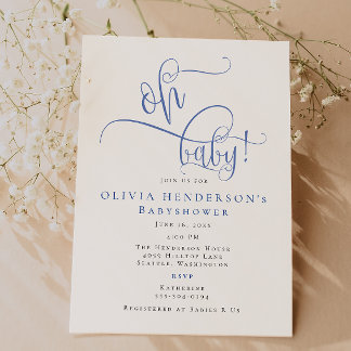 Modern minimalistisch blauw kalligrafie Baby showe Kaart