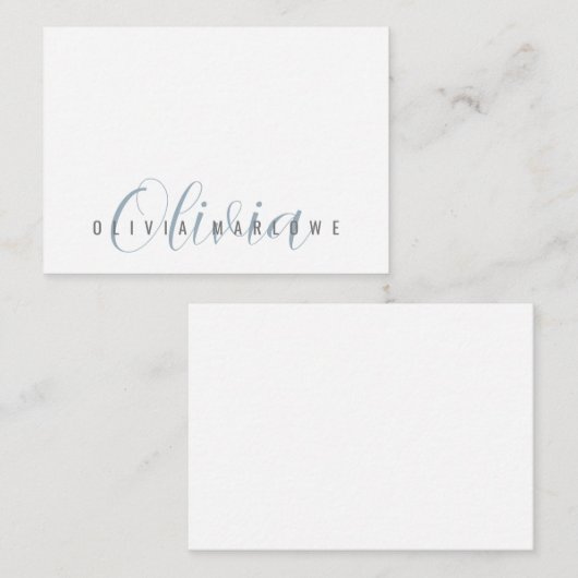 Modern minimalistisch blauw monogram notitiekaartje (Voorkant / Achterkant)