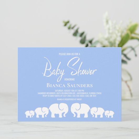 Modern minimalistisch blauw olifant Baby shower Kaart (Staand voorkant)