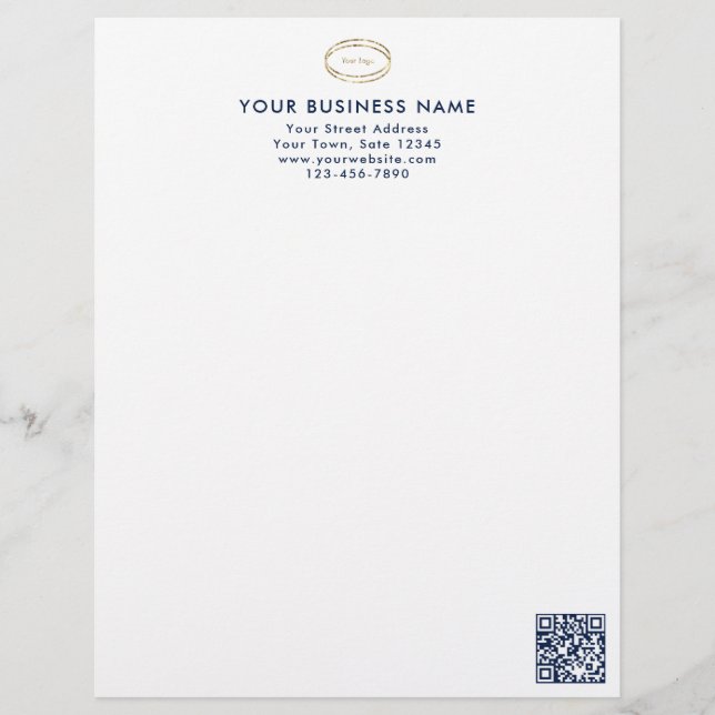 Modern Minimalistisch Blauw QR Code Zakelijk Logo Briefhoofd (Voorkant)