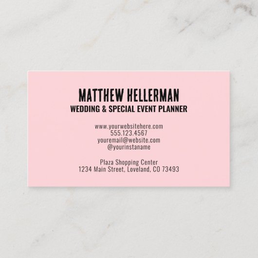 Modern minimalistisch blauw roze monogram visitekaartje (Achterkant)