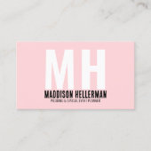 Modern minimalistisch blauw roze monogram visitekaartje (Voorkant)