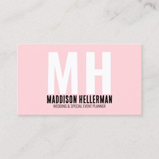 Modern minimalistisch blauw roze monogram visitekaartje (Voorkant)