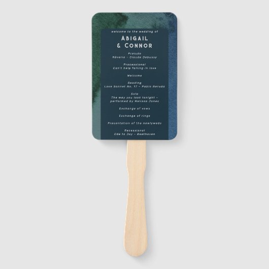 Modern Minimalistisch Blauw Turquoise Huwelijkspro Handwaaier (Voorkant)