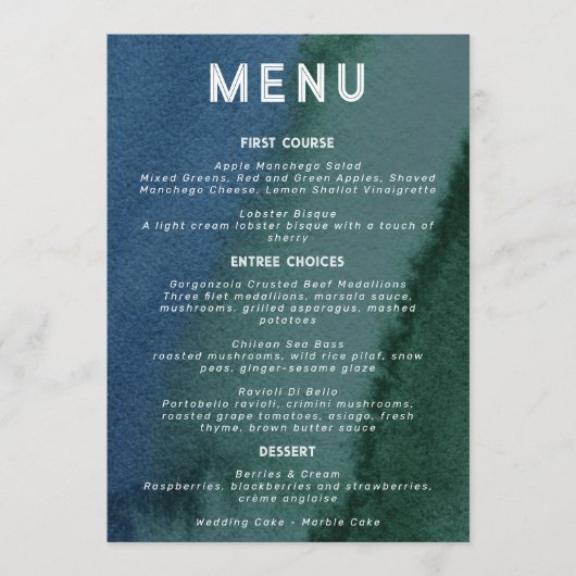 Modern Minimalistisch Blauw Turquoise Menu (Voorkant)
