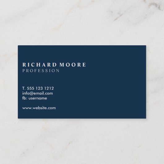 modern minimalistisch blauw van de gewone marine visitekaartje (Achterkant)