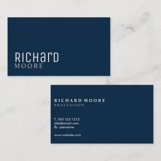 modern minimalistisch blauw van de gewone marine visitekaartje (Voorkant / Achterkant)