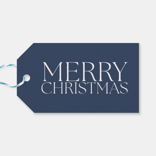 Modern minimalistisch blauw vrolijk kerstfeest cadeaulabel (Achterkant Horizontaal)