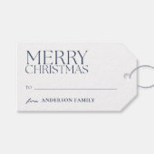 Modern minimalistisch blauw vrolijk kerstfeest cadeaulabel (Voorkant (Horizontaal))