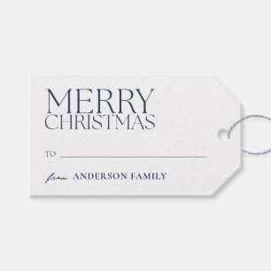 Modern minimalistisch blauw vrolijk kerstfeest cadeaulabel