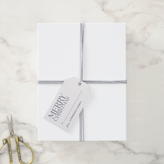 Modern minimalistisch blauw vrolijk kerstfeest cadeaulabel (Met Touw)