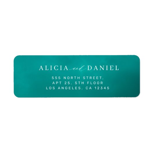Modern minimalistisch blauwgroen blauw bruiloft re etiket (Voorkant)
