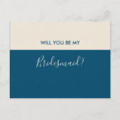 Modern minimalistisch Blauwgroen Cream Bridesmaid- Uitnodiging Briefkaart (Voorkant)