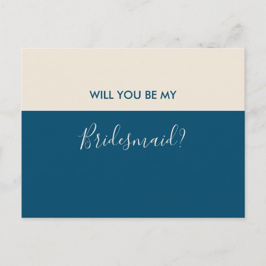 Modern minimalistisch Blauwgroen Cream Bridesmaid- Uitnodiging Briefkaart (Voorkant)