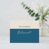 Modern minimalistisch Blauwgroen Cream Bridesmaid- Uitnodiging Briefkaart (Staand voorkant)