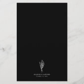 Modern minimalistisch bloemboeket zwart menu Kaart (Achterkant)