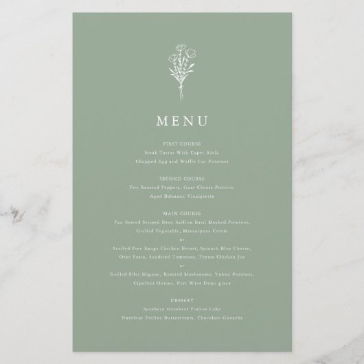 Modern Minimalistisch Bloemen Salie Groen Menu Kaa (Voorkant)