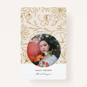 Modern minimalistisch bloemengoud patroon badge