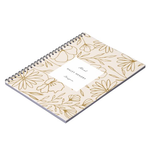 Modern Minimalistisch Bloemenpatroon Goud en Crème Notitieboek (Linkerzijde)