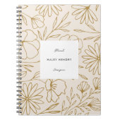 Modern Minimalistisch Bloemenpatroon Goud en Crème Notitieboek (Voorkant)