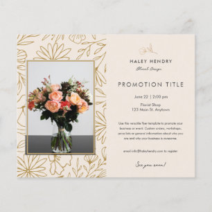 Modern minimalistisch bloemenpatroon gouden evenem flyer