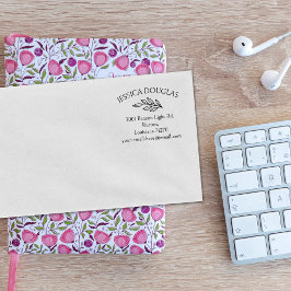 Modern minimalistisch bloemig, retouradres op maat rubberstempel