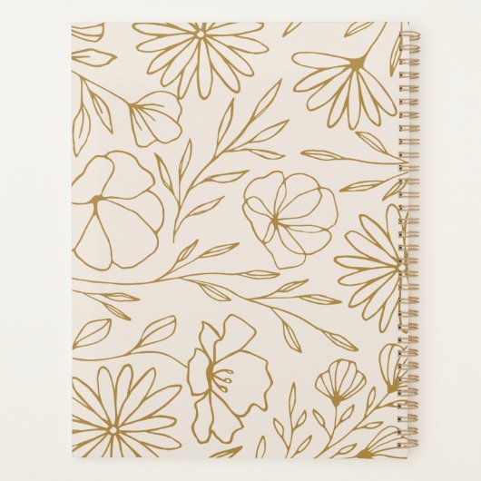 Modern minimalistisch bloemmotief goud roze planner (Achterkant)