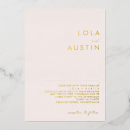 Modern minimalistisch | Blush and Gold Wedding Rea Folie Uitnodiging