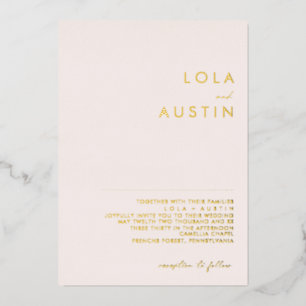 Modern minimalistisch   Blush and Gold Wedding Rea Folie Uitnodiging