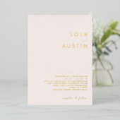 Modern minimalistisch | Blush and Gold Wedding Rea Folie Uitnodiging (Staand Voorkant)