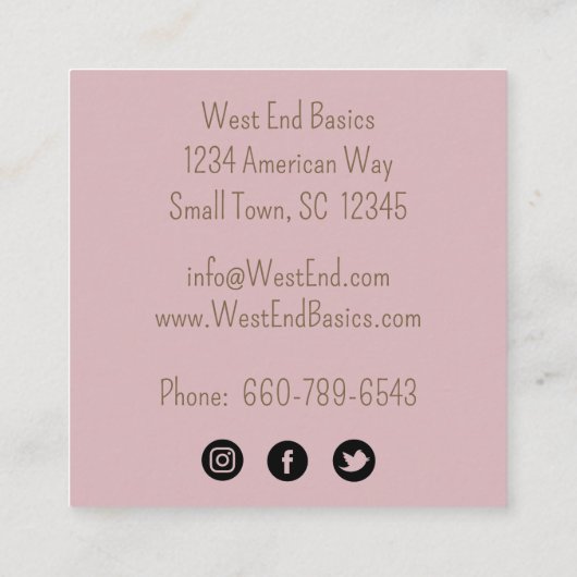 Modern, minimalistisch blush roze en Roos goud Vierkante Visitekaartje (Achterkant)