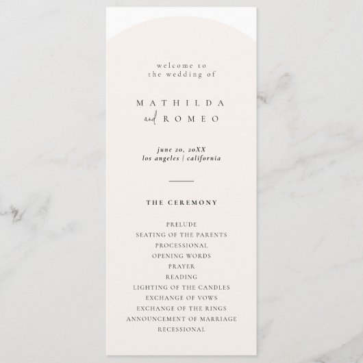 Modern minimalistisch boog bruiloft programma programmakaart (Voorkant)