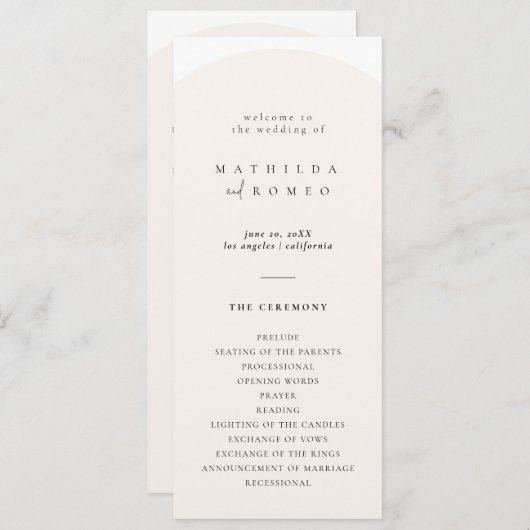 Modern minimalistisch boog bruiloft programma programmakaart (Voorkant / Achterkant)