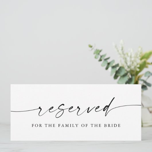 Modern minimalistisch bordje gereserveerd voor bru (Staand voorkant)