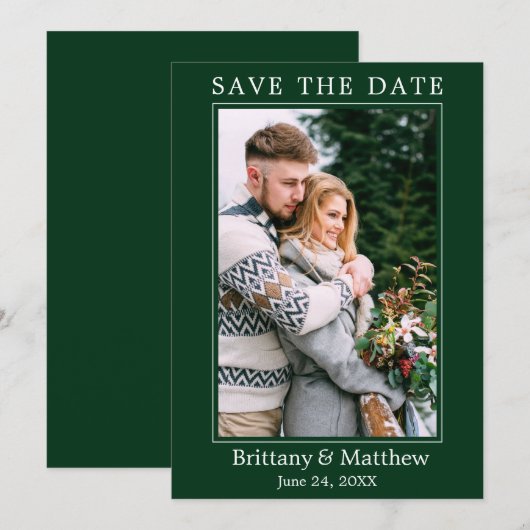Modern minimalistisch bos groen save the date (Voorkant / Achterkant)