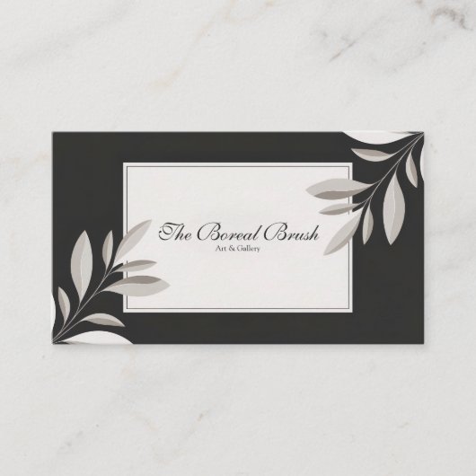Modern minimalistisch botanisch grijs en zwart visitekaartje (Voorkant)