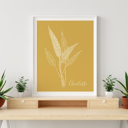 Modern minimalistisch botanisch voor geel, geperso poster