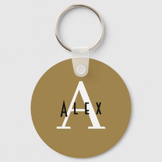 Modern minimalistisch Bronze Monogram Naam + Initi Sleutelhanger (Voorkant)