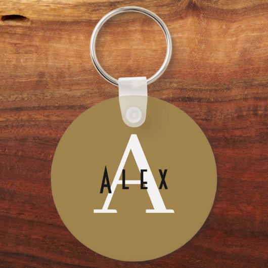 Modern minimalistisch Bronze Monogram Naam + Initi Sleutelhanger (Achterkant)